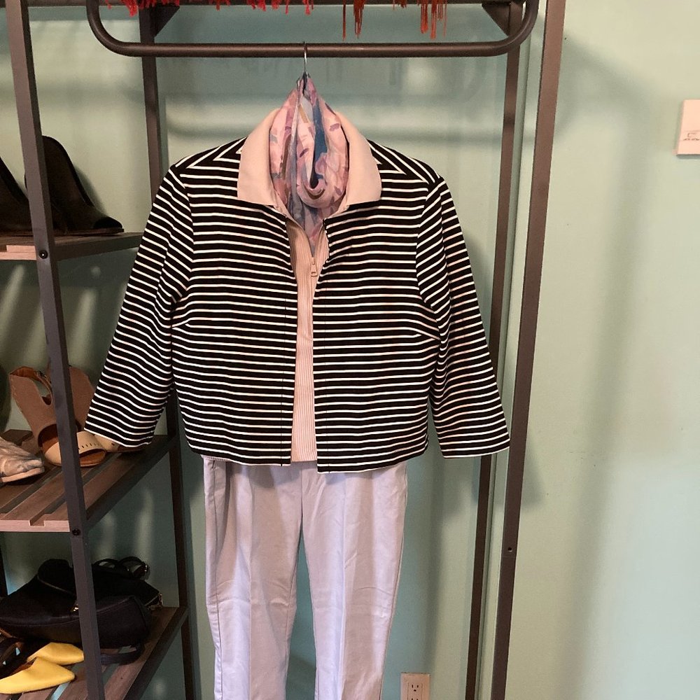 3/4 Sleeve Striped Open Front Blazer